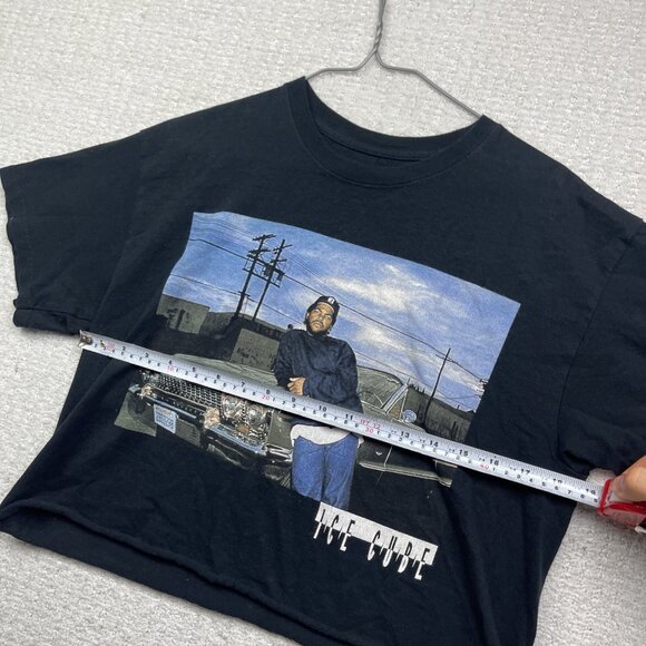 90s Style Ice Cube Graphic Crop Top T-Shirt Wom Sz M Black Distressed Hip Hop - Picture 5 of 12